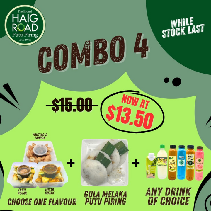 HRPP COMBO 4C/6  (Youtiao & Taupok Rojak + Thai Tea + Gula Melaka Putu Piring) U.P. $15.00 OFFER $13.50